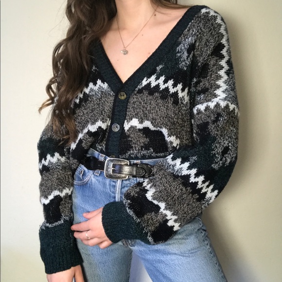 Vintage Sweaters - VTG oversized button front ballon sleeve cardigan